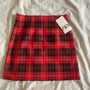 Red plaid skirt